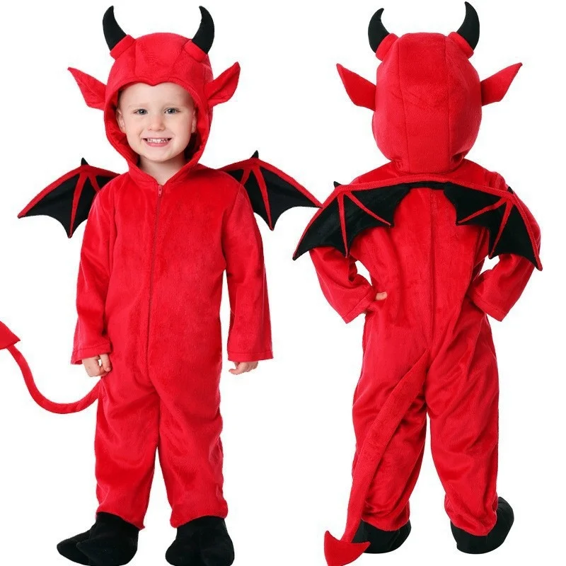 Kinder roter Dämon Teufel böse Fledermaus Vampir Kleid Halloween Cosplay Kostüme Jungen Mädchen Stier Geist Party Rolle spielen Overall