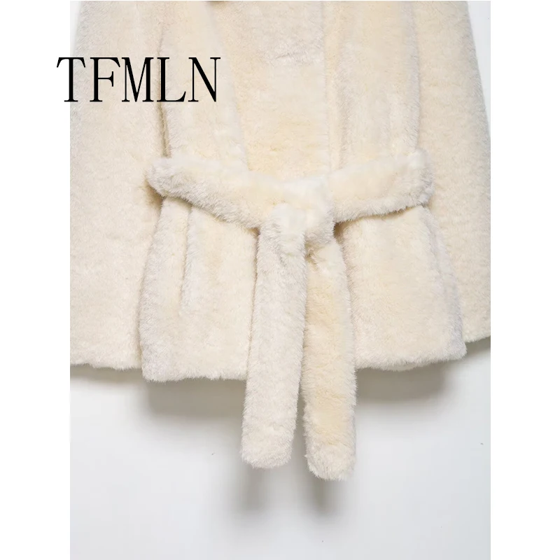 Nuevas chaquetas cálidas de piel sintética de invierno para mujer, abrigo elegante informal con cordones, abrigos de calle de lujo, prendas de vestir