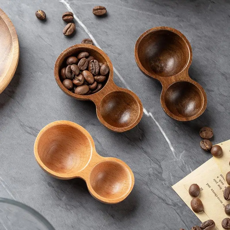 Dual-Headed Wooden Coffee Spoon Serving Cutlery Short Handle Measuring Spoon Rust-proof Wear-resistant Tea Sugar Spoon