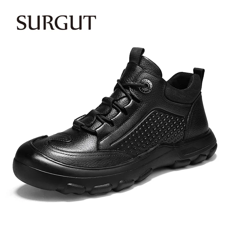 Marca SURGUT, zapatos de trabajo de cuero genuino para hombres, deportes al aire libre, zapatos de senderismo antideslizantes de alta calidad para hombres, zapatos de talla 46