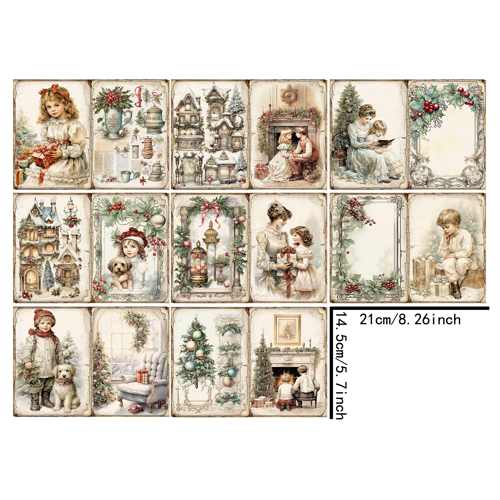 8 Sheets A5 Size Christmas Family Mother Boy Girl Fireplace Gift Christmas Tree Vintage Grunge Journal Planning Scrapbooking