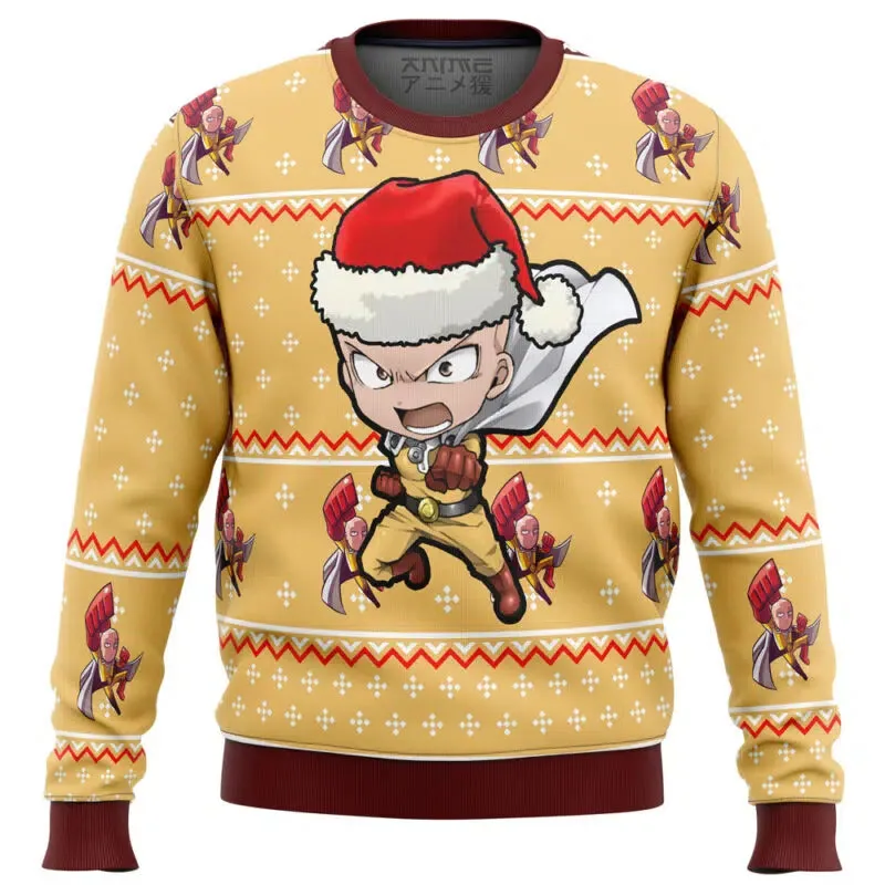 One Punch Man Ugly Christmas Sweater Classic Fashion Versatile Color Rich Soft Close Fit Suitable For Christmas Movie Night