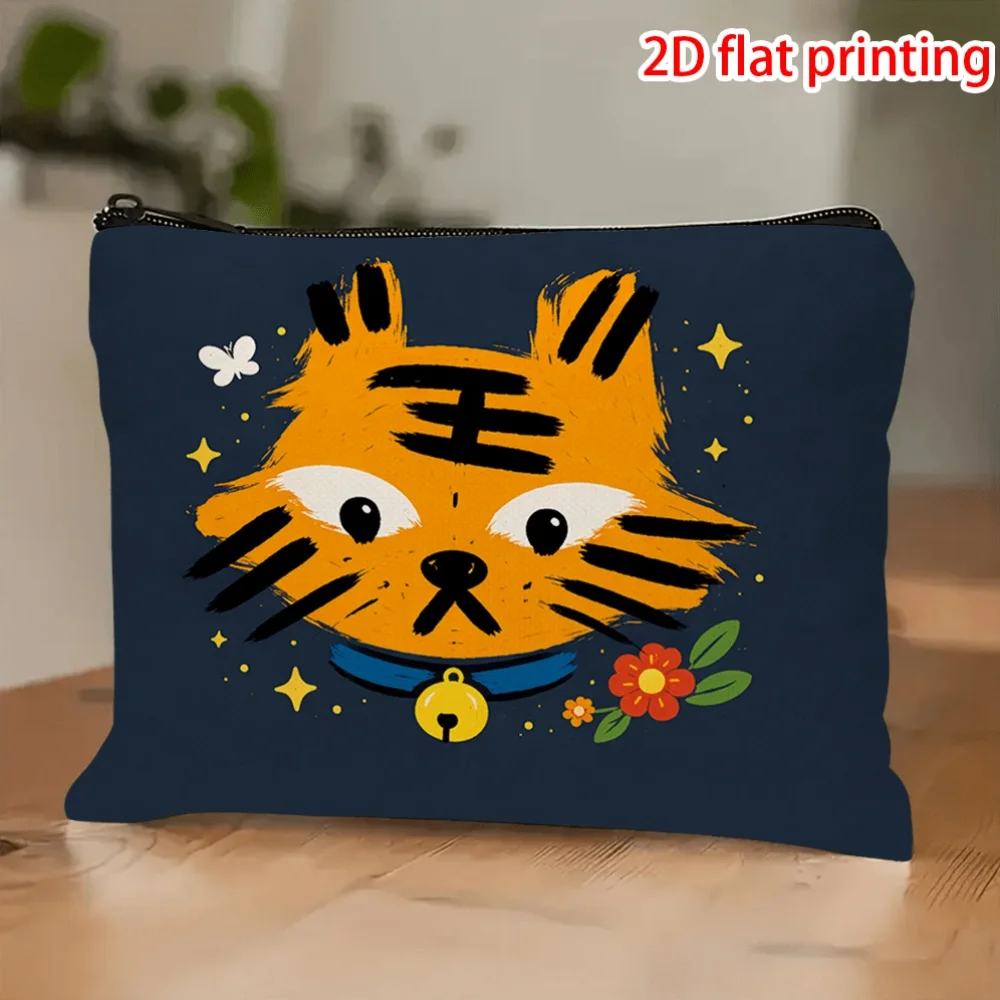 1 Piece Orange Tiger Design, Dark Blue Background Makeup Bag - Multifunctional Zipper Pouch for Women, Perfect Travel Zipper