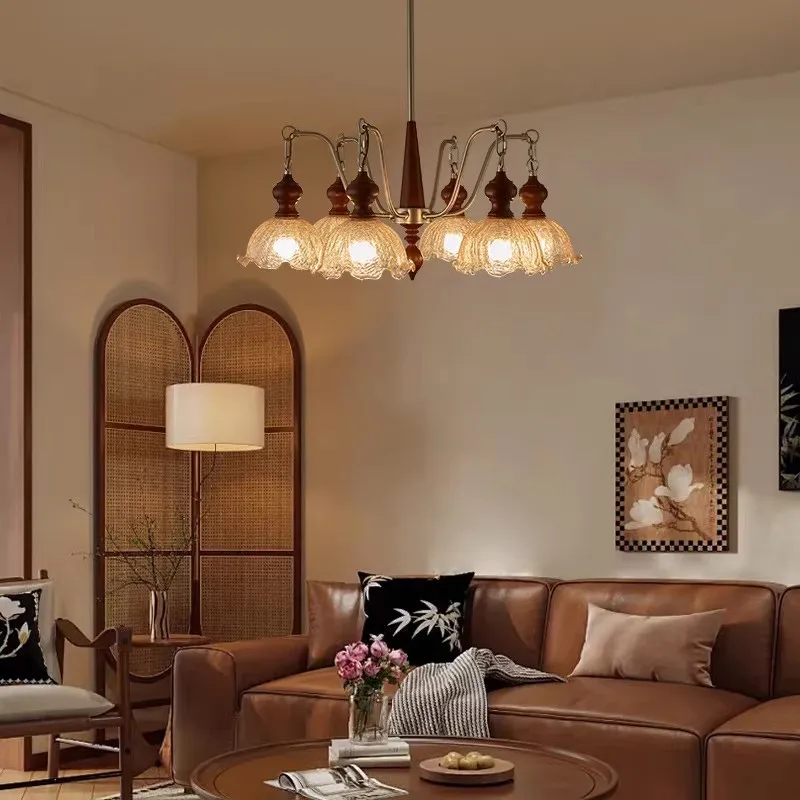 Lámpara de nogal retro francesa, crack de hielo, viento del sudeste, candelabro