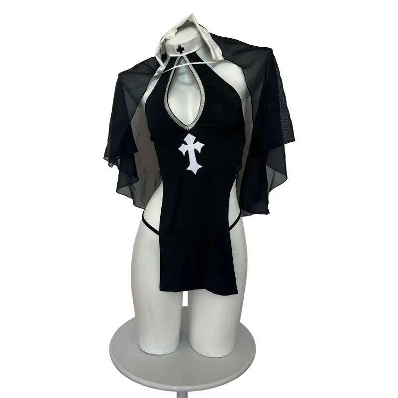 

Erotic Lingerie, Sensual Desire Nun Cosplay Uniform Pure Desire Revealing Chest Seductive No-removal Nightgown Set Passionate