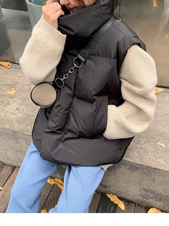 

ex Thiened down Cotton Vest Warm Pure Color Zipper Closure Polyester Fabric Regular Length Faionable Versatile Vest