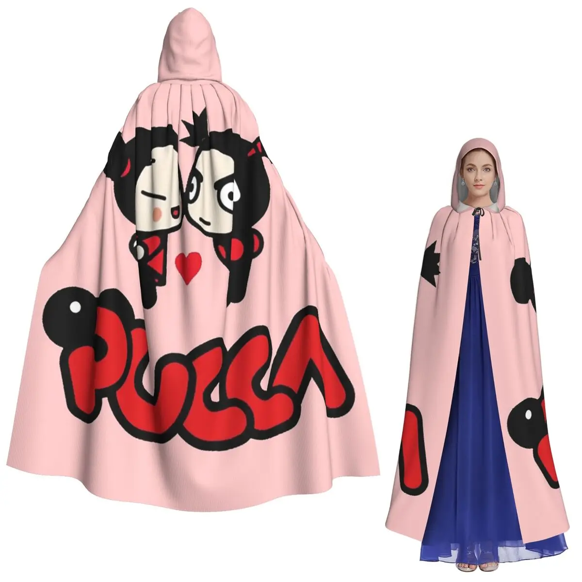 Cute Lovely Cartoon Pucca Long Hooded Cloak Witch Medieval Costume Cosplay Cape HalloweenVampire Adult Unisex