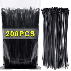 200Pcs Black Self-locking Plastic Nylon Cable Zip Ties 3*100mm Fastening Ring Nylon Clamp Strap with Lock