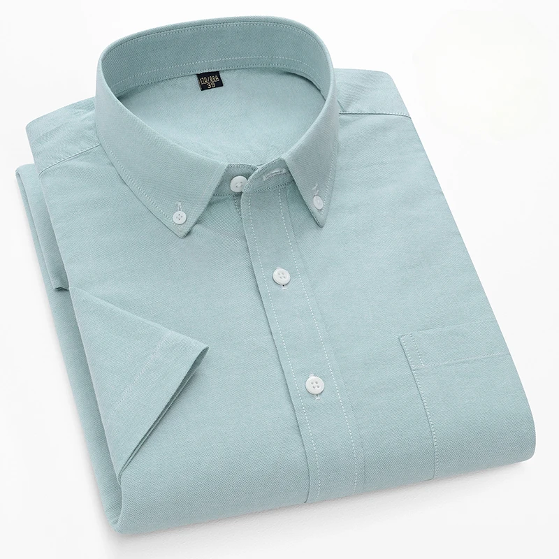 New in shirt 100%cotton Oxford short sleeve shirts for men slim fit formal shirt solid color tops pocket Casual office clothes