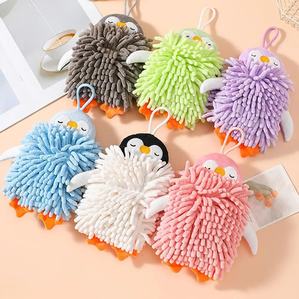 

Chenille Hand Towels Kitchen Bathroom Penguin Hand Towel With Hanging Loops Quick Dry Soft Absorbent Microfiber Towels