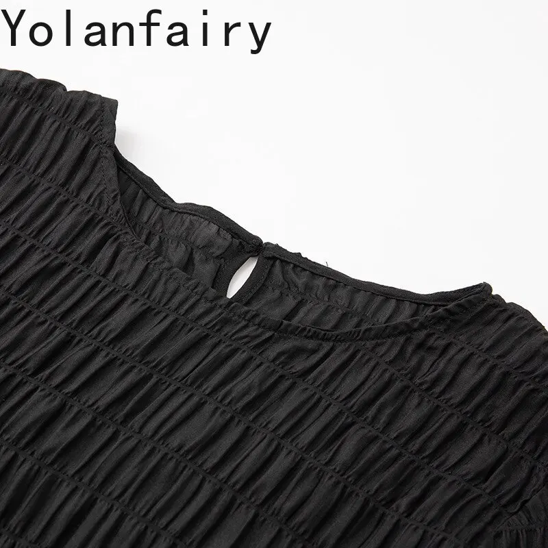 YOLANFAIRY 93% Real Mulberry Silk T Shirts Woman Clothing 2026 Summer Short Sleeve Tee Shirt Femme Casual Bubble Crepe Blouses