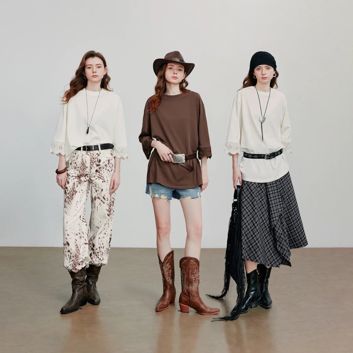 TOYOUTH Vrouwen T-shirt 2025, Herfst Nieuwe Ronde Hals Patchwork Kant Driekwart Mouw Losse Katoenen Tops