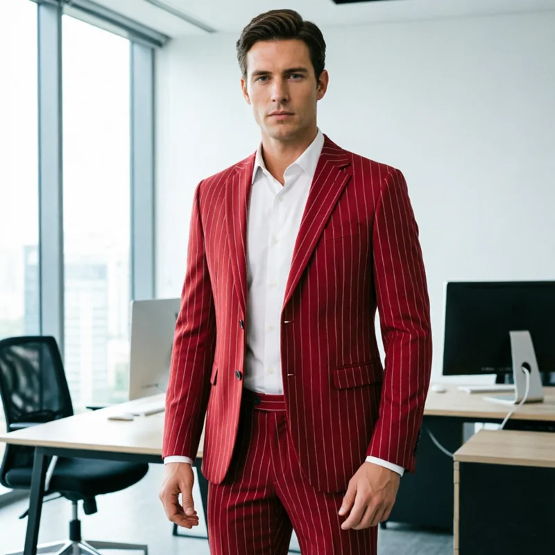 

(Jacket + Pants) New Men Business Social Striped Suits Black / White Autumn Winter Male Wedding Party Dress Blazer and Trousers