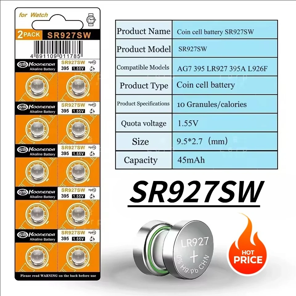 10-50 шт. Кнопочный аккумулятор большой емкости 1,55 В SR927/SR927SW (AG7 399 395) — идеальный источник питания для часов, игрушек и калькуляторов