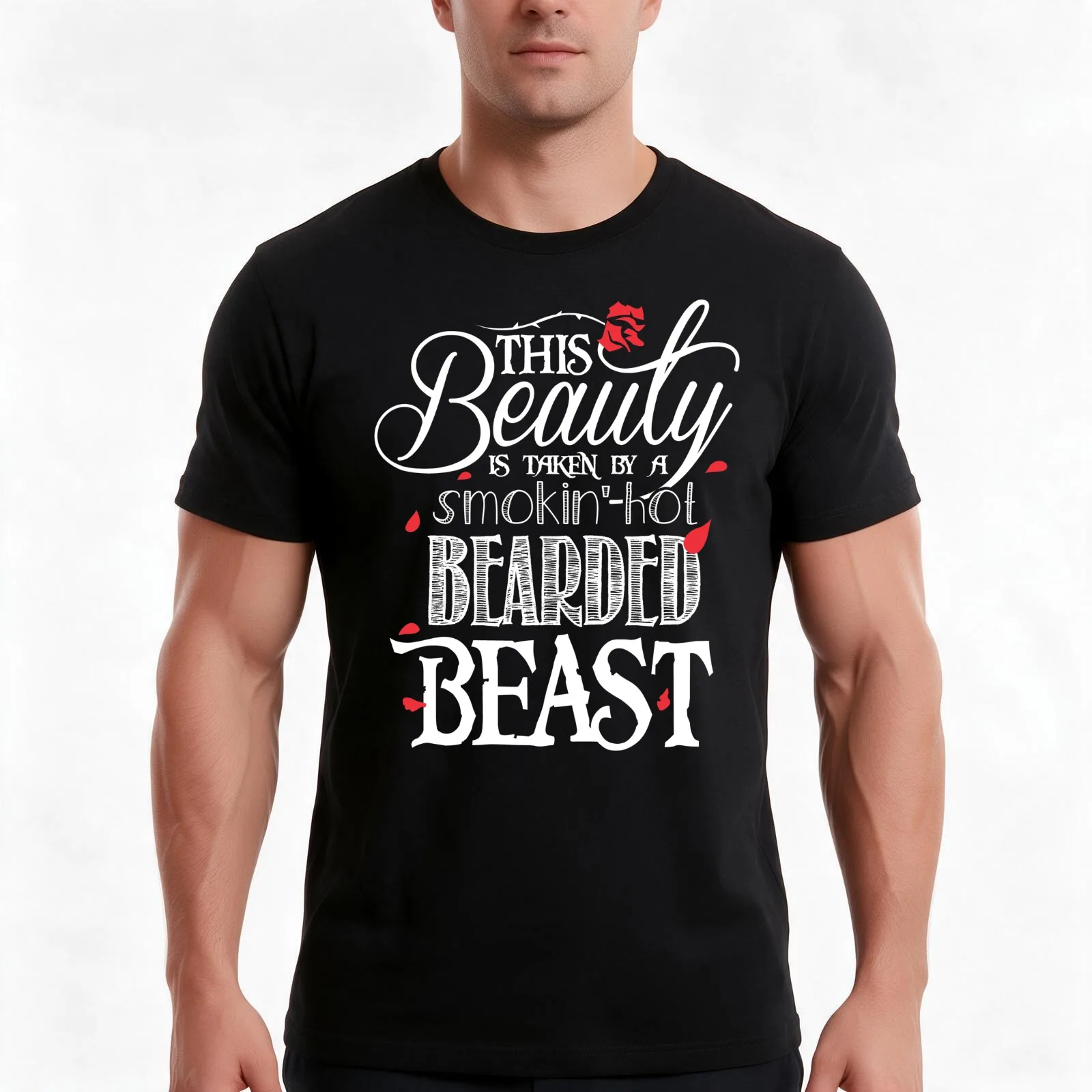 This Beauty is Taken by a Smokin'-Hot Bearded Beast T-Shirt, Summer Casual Cotton Tee, Oversized Streetwear Tops, 100% Cotton