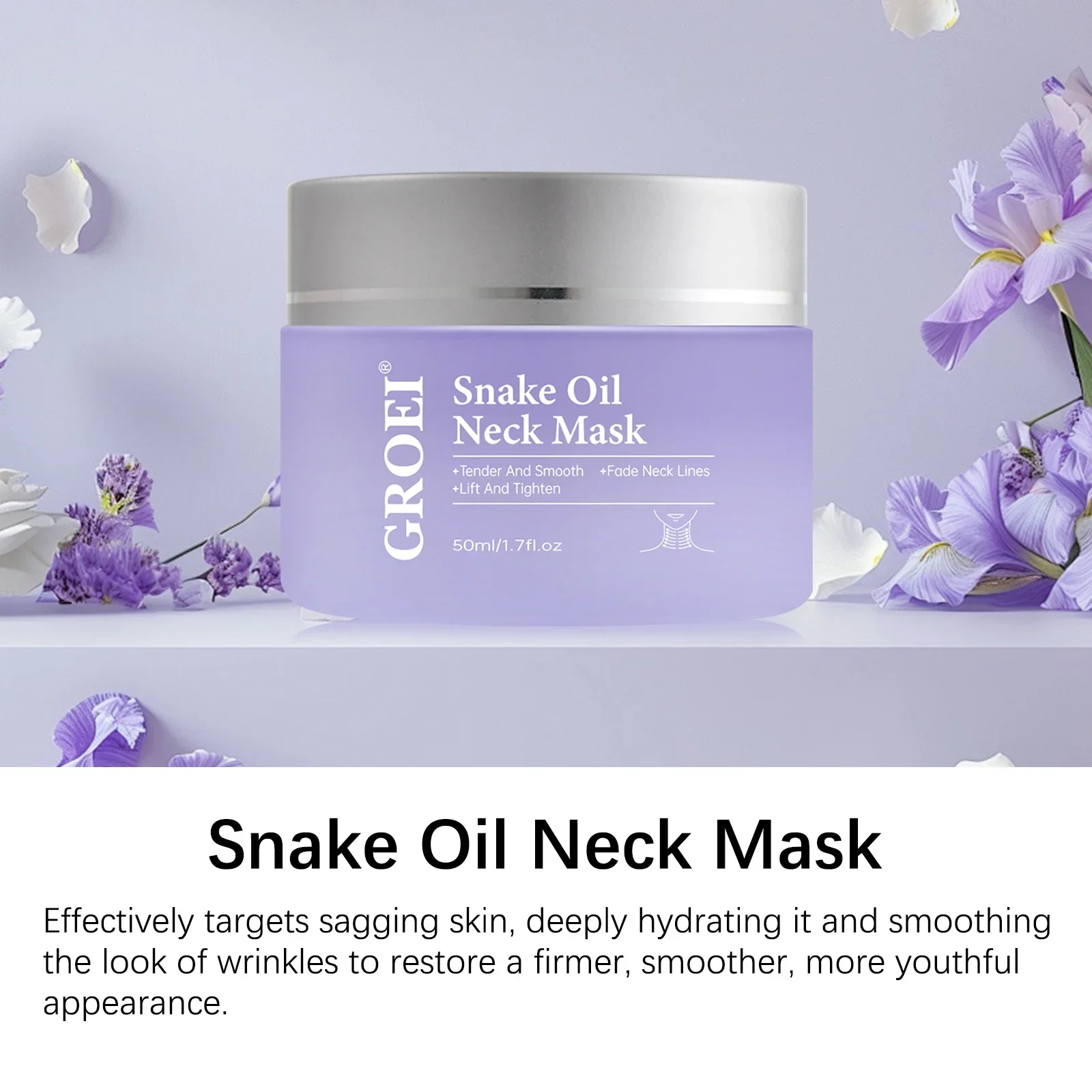 Mascarilla para el cuello con aceite de serpiente, levanta la piel del cuello, desvanece las líneas, cuidado antienvejecimiento, ácido hialurónico de semilla de uva, 50ml