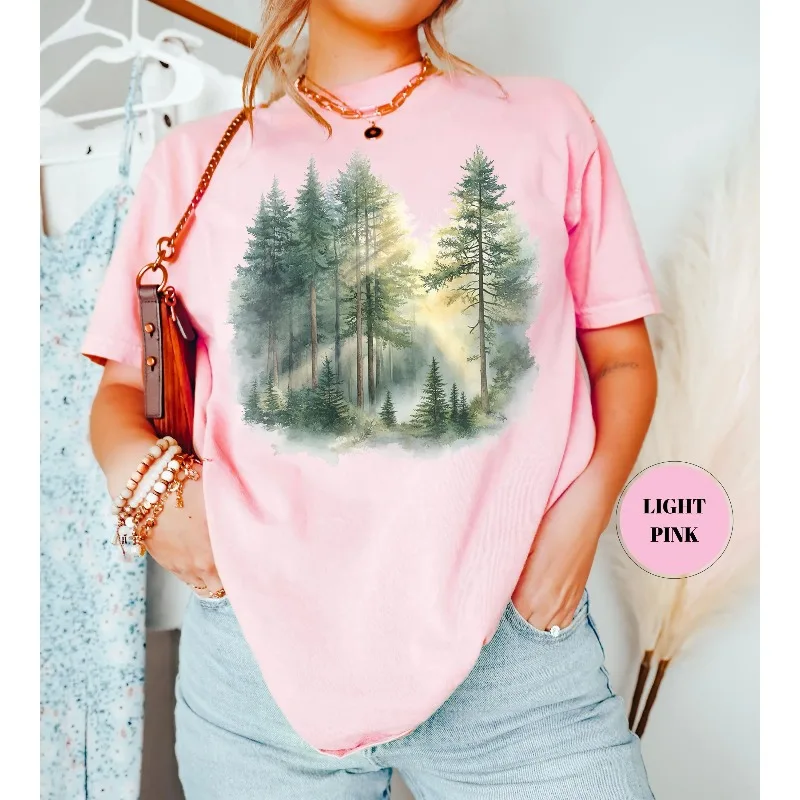 Retro Mist Pine Forest T-shirt Women's T-shirt Summer New Retro Harajuku Style Casual T-shirt