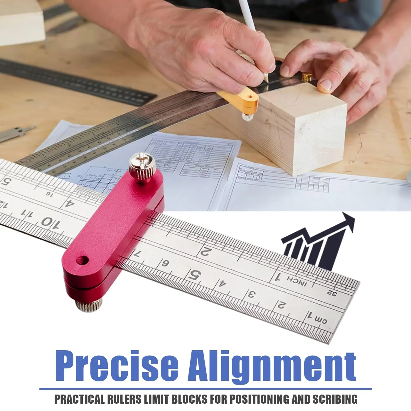 Steel rule limit adjustment locator block Woodworking scribe locator Straight rule scribe locator Steel rule locator