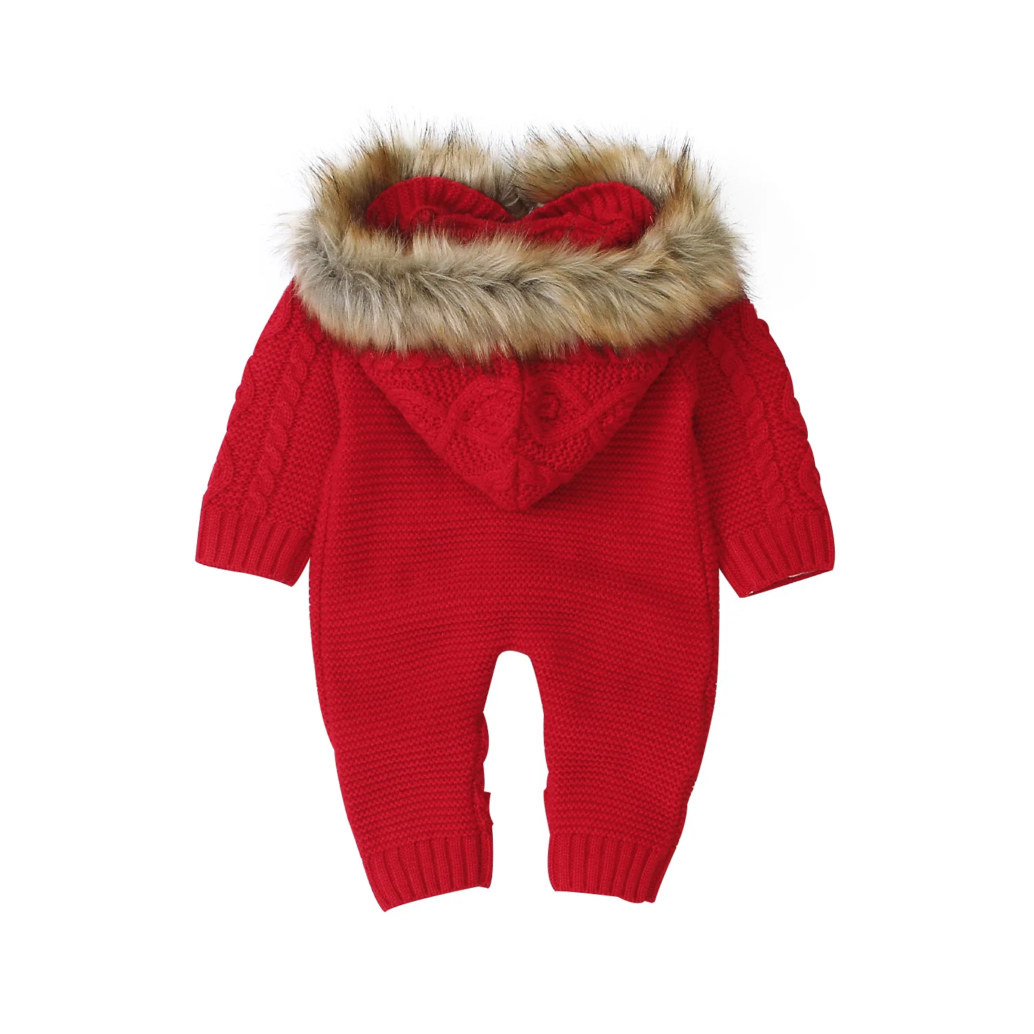 Baby Fur Collar Knitted Hooded Romper Jumpsuit Outfits Infant Long Sleeve Sweater Autumn Winter Newborn Christmas Costume