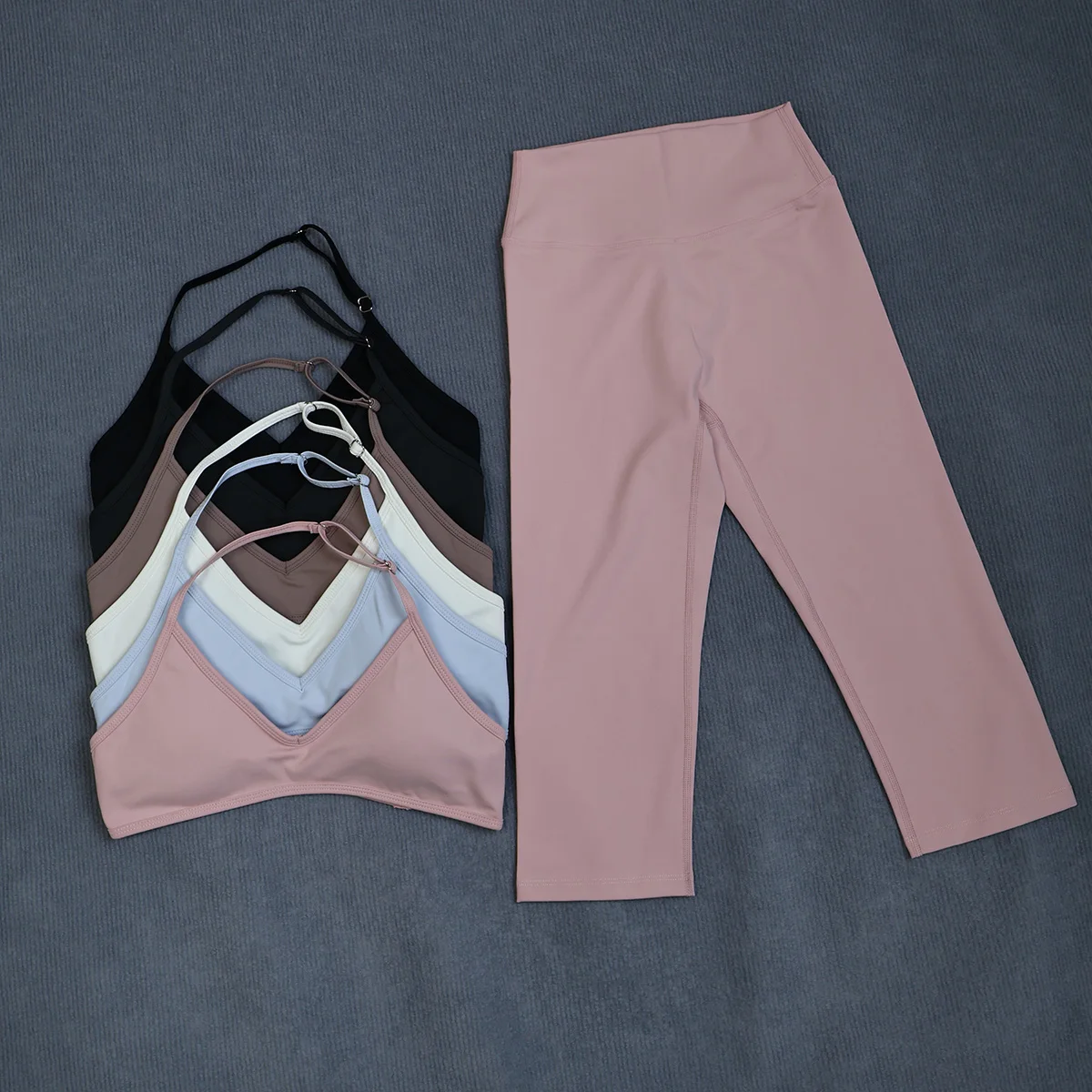 Ctenkevet Damen-Sommer-Sportset, 2-teilig, ärmellos, Sport-BH, Capri-Leggings, 3/4, zweiteiliger Fitness-Yoga-Laufanzug, Outdoor, weiblich – Detail 23