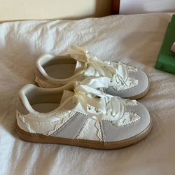 2025 Women's New Mesh Breathable Casual Sneakers Versatile Lace-Up Ballet Flats Athletic Shoes Fashion White Shoes for Ladies