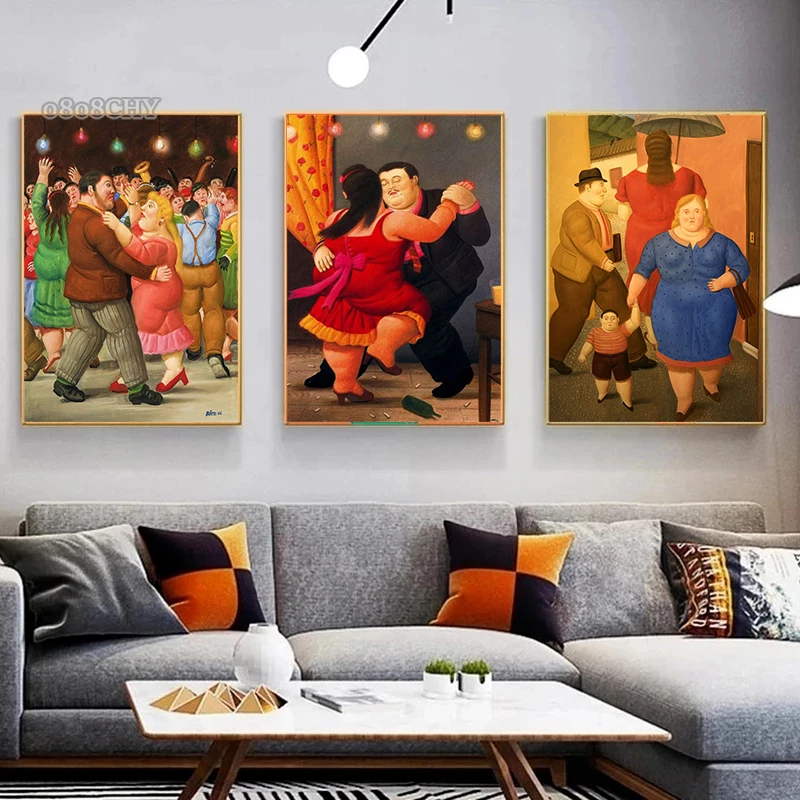 Fernando Botero Mona Lisa Fat Character Art Canvas Oil Painting Funny Art Couple Dancer Posters and Prints Wall Art Home Decor