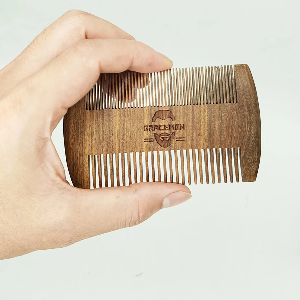 50 Pieces/Pack Custom Logo Green Sandalwood Beard Comb with Fine and Wide Teeth Double Sides for Hair Beard Mustache Pocket Size