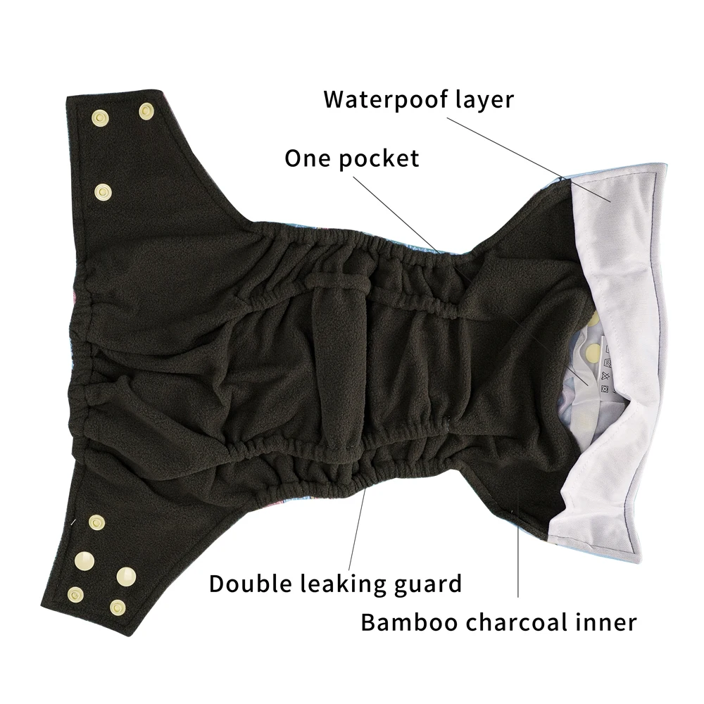 HappyFlute New Cute Prints One Piece OS Bamboo Charcoal Pocket Baby Nappy Waterproof Washable Cloth Diaper