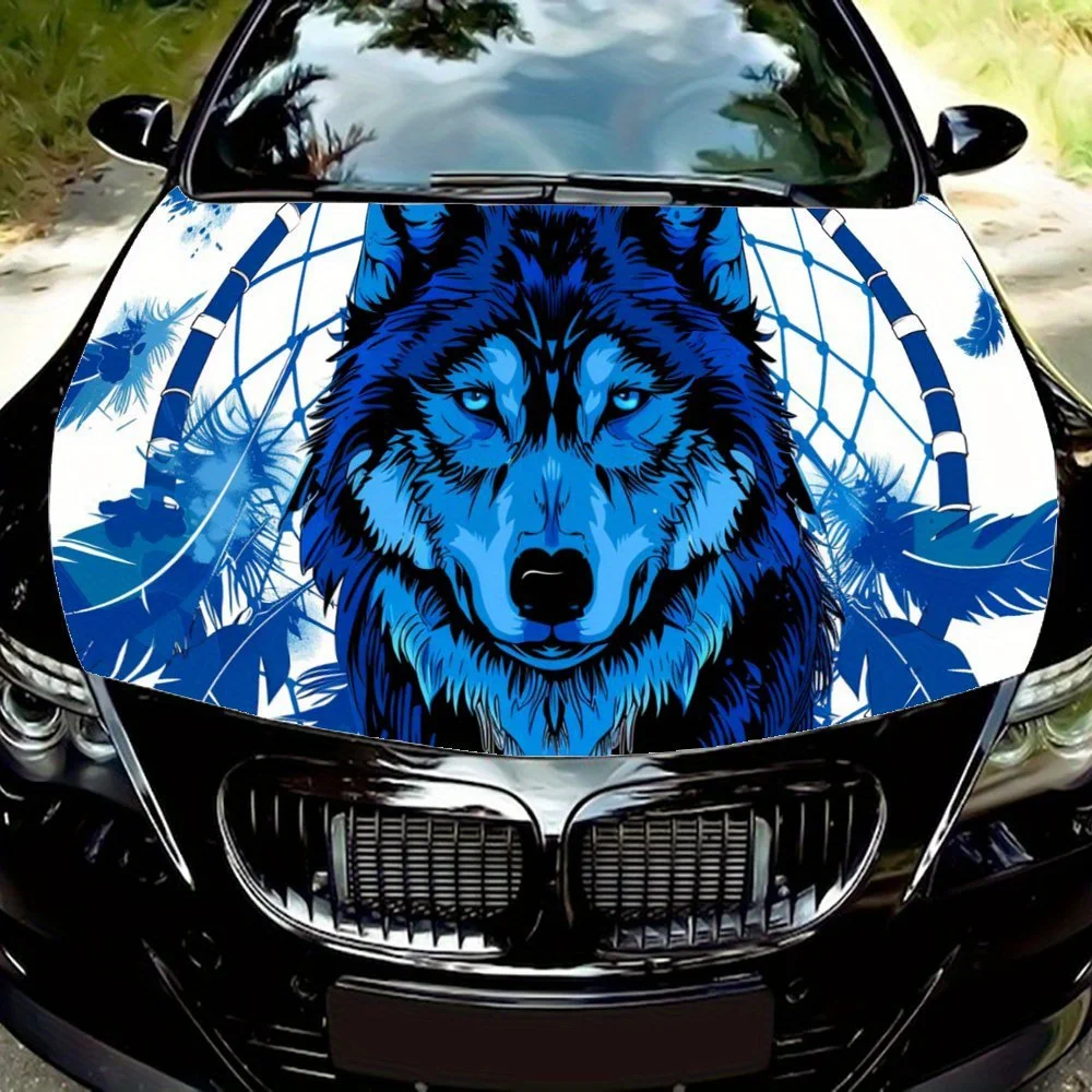 

Wolf Blue Dreamcatcher Feather Eye Car Hood Wrap Color Vinyl Sticker Truck Graphic Bonnet Auto Accessories Decoration Decal Gift