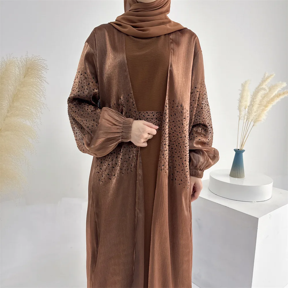 Elegant Muslim Women Long Sleeve Modest Dress Eid Arabic Open Abaya Dubai Luxury Party Jalabiya Clothes Islamic Turkey Dresses