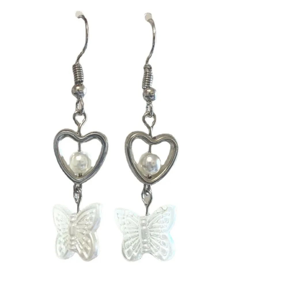 Harajuku مجوفة الشظية اللون على شكل قلب عقد بحلية متدلية على شكل فراشة استرخى أقراط للنساء مبالغ فيها مزاجه مجوهرات هدية