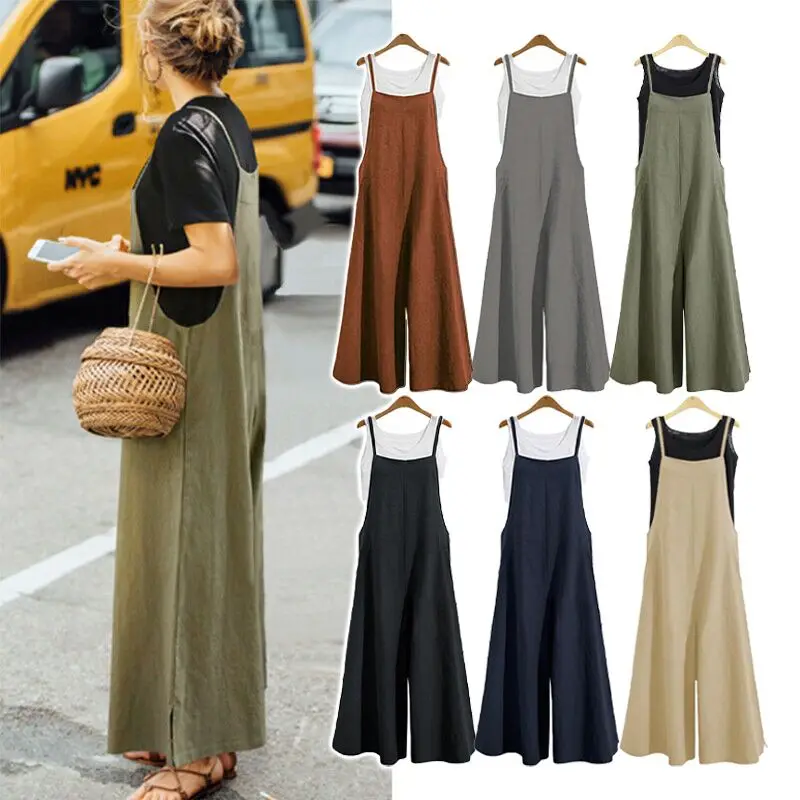 

Women Loose Casual Playsuit Trousers Wide Leg Pants Overalls Baggy Romper Lady Chic Summer Sleeveless Cotton Loose Jumpsuits 5XL
