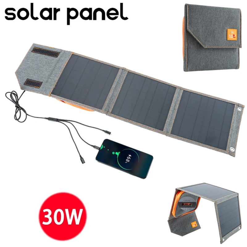 5V 20W 30W Portable Foldable Solar Panel Waterproof for Cell Phone Power Bank Battery Charger Outdoor Camping Tourism Fishing