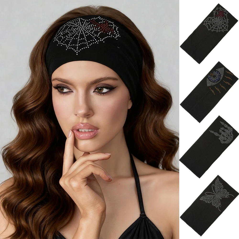 

AWAYTR Хэллоуин ‌ Эластичные повязки на голову со стразами, модная тканевая широкая повязка на голову с бантом, пластиковые аксессуары для волос для женщин, тренд