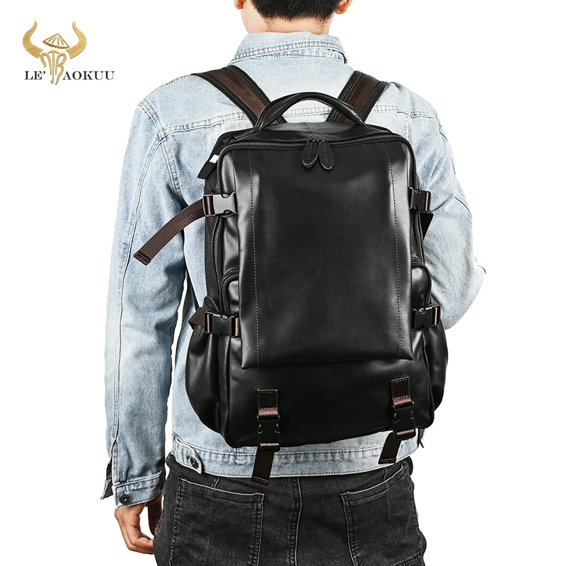 

Men Natural Crazy Horse Leather Vintage Travel University College School Book Bag Designer Male Backpack Daypack Laptop Bag 2006