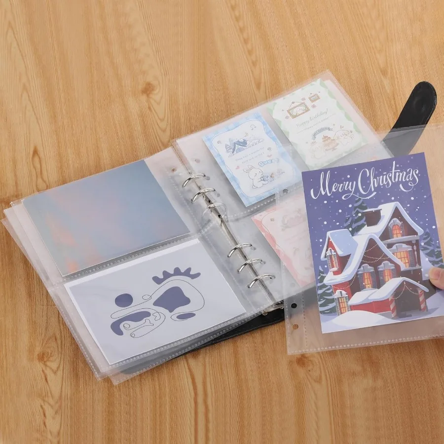 60 folhas de bolsos para fichário a5, 3 tamanhos, mangas para fichário de cartão de um lado para 6 anéis, 4 bolsos, 2 bolsos, 1 bolso