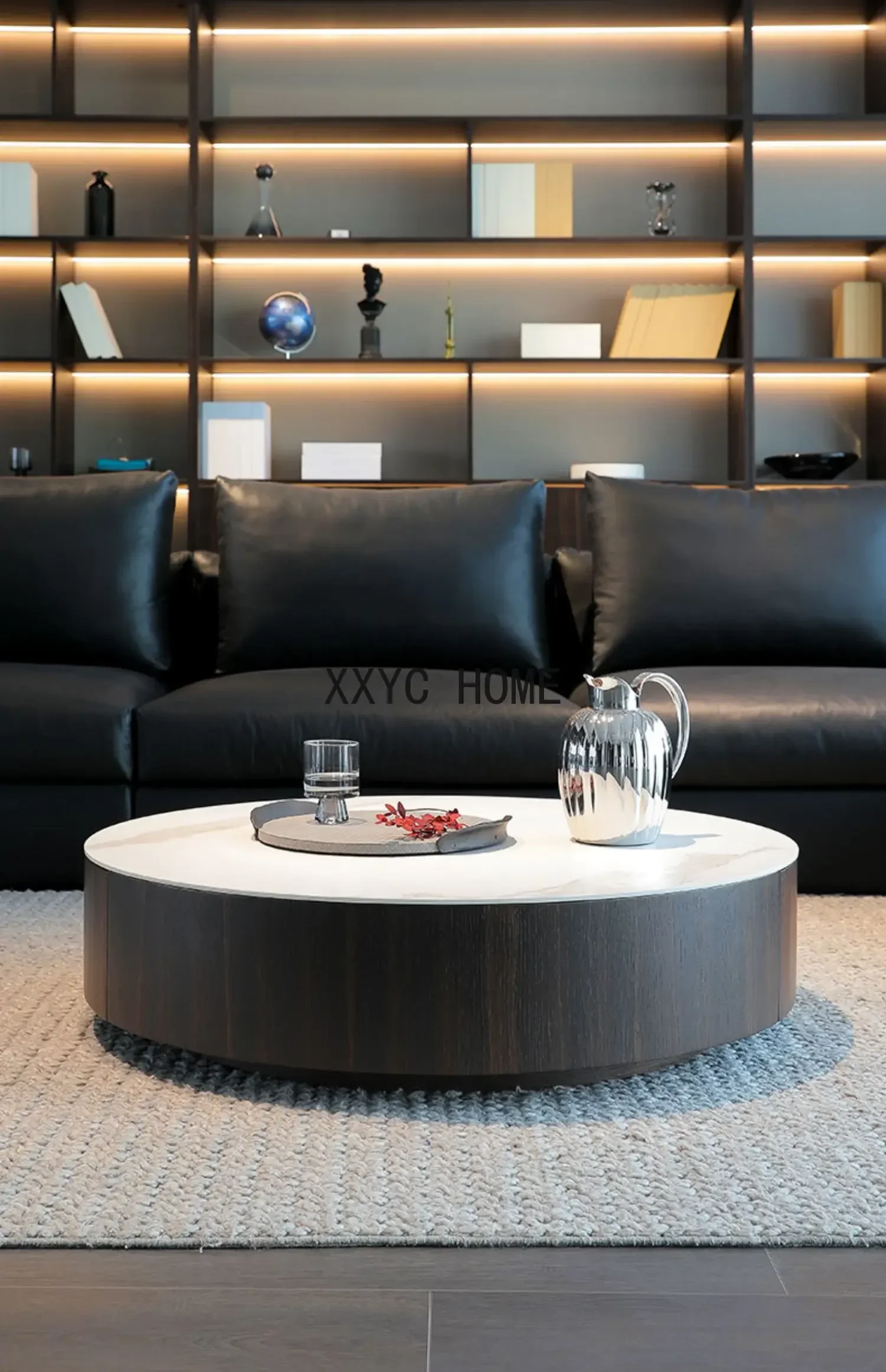

Minimalist Stone Plate Coffee Table TV Cabinet Combination Minimalist Modern Villa Creative round Tea Table