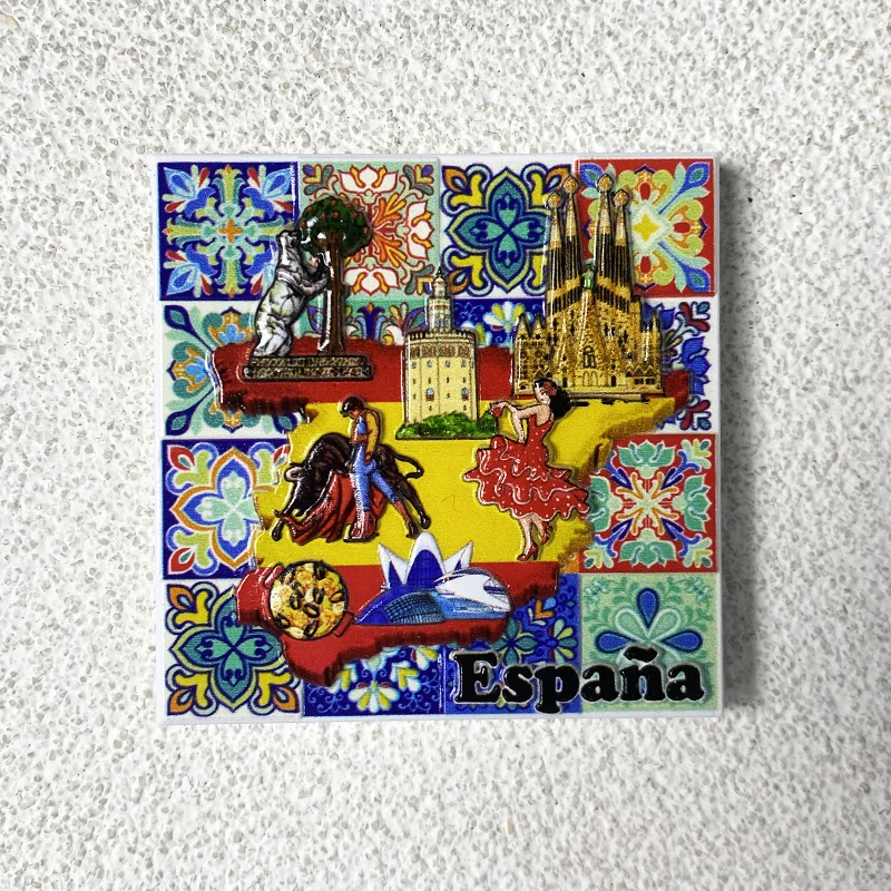 Spain Tourist souvenirs Home Decor Items Collection Crafts Tiled tiles, architecture, bullfighting 3D stereo fridge magnets