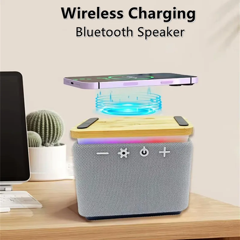 

ABS + бамбуковый беспроводной Bluetooth-динамик с быстрым беспроводным зарядным устройством для телефона и RGB-подсветкой Домашний многофункциональный музыкальный плеер с белым шумом