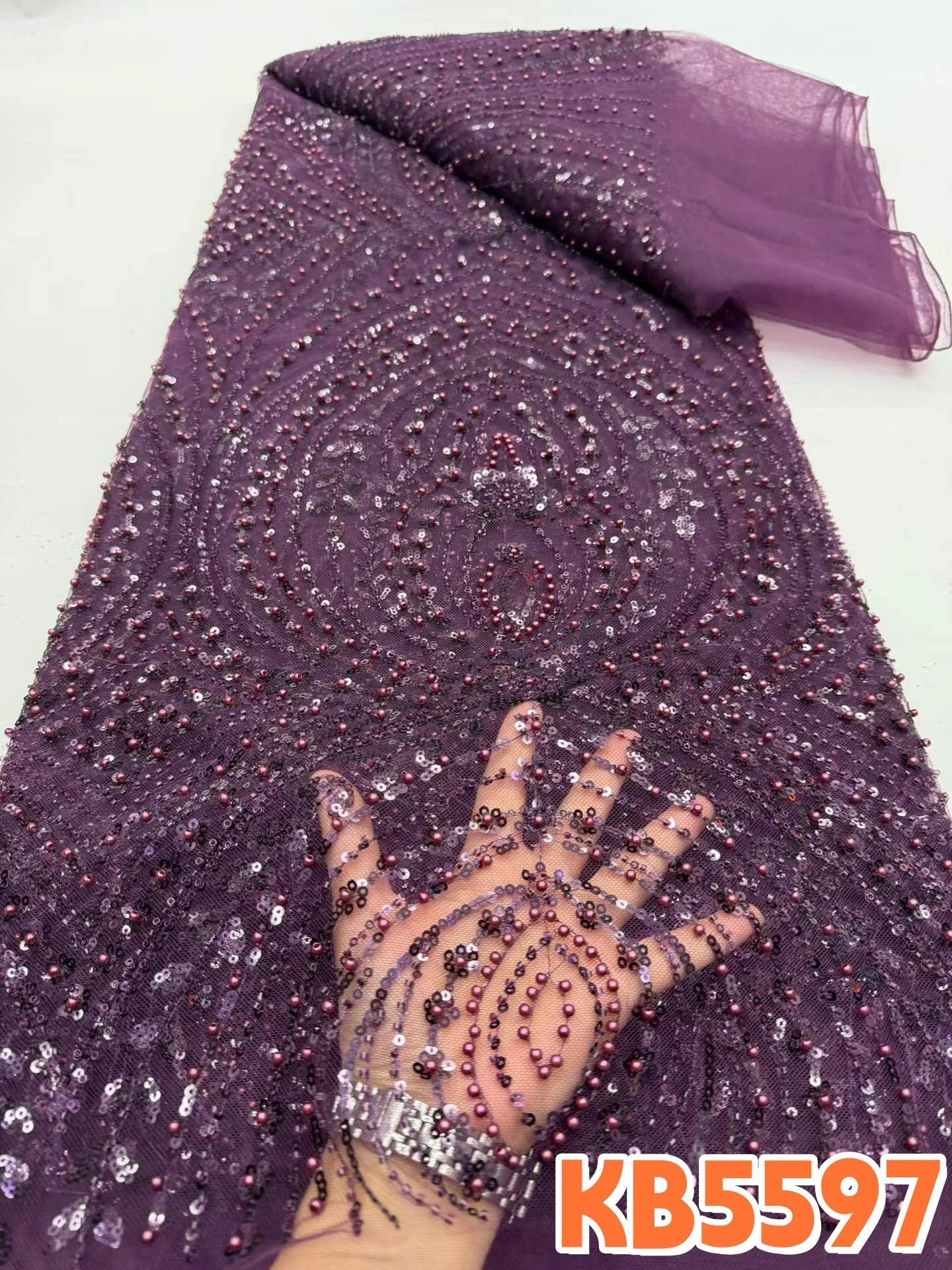 

YLS African Groom Lace Fabric 2026 High Quality Burnt Orange Embroidery Beaded Lace Sequins Lace Fabric For Sewing KB5596