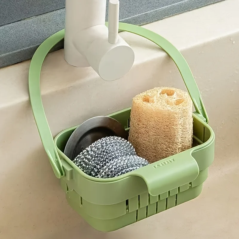 1pc Stretchable Sponge Draining Rack,with Handle for Kitchen Draining Rack,Home Sink,Draining Basket, Storage Tool,Kitchen Shelf