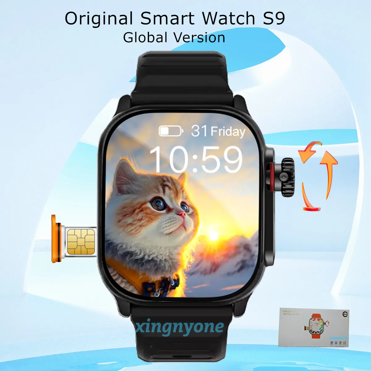 Original S9 Smart Watch Android 4G SIM Card Camera GPS APP Download Google Play Store Video Call 1280 Battery Whatsapp Reply