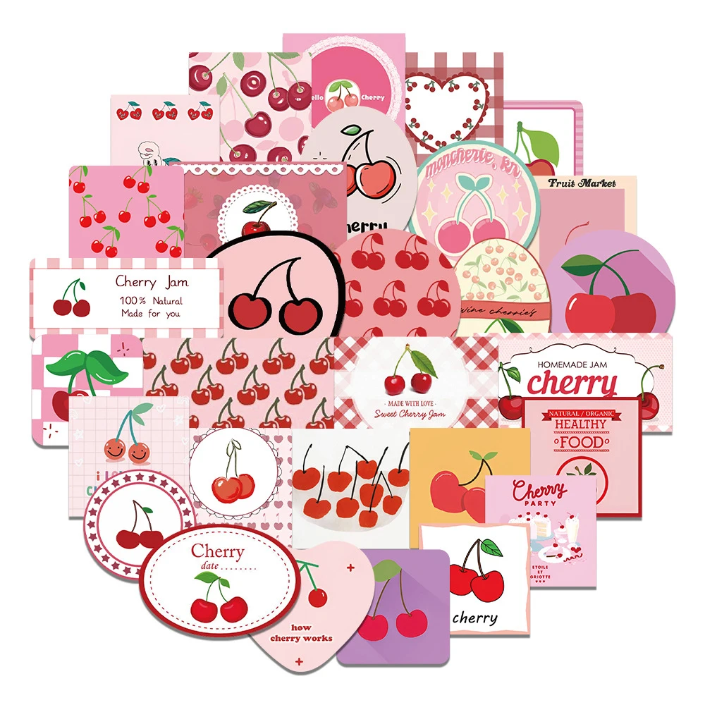 

10/45/90pcs Kawaii Pink Cherry Cartoon Stickers Aesthetic Decorative Scrapbooking Diary Laptop Waterproof Cute Sticker Decals