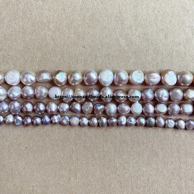 A Quality Genuine Natural Fresh Water Pearl Purple Color Flat Round Baroque Loose Beads 15