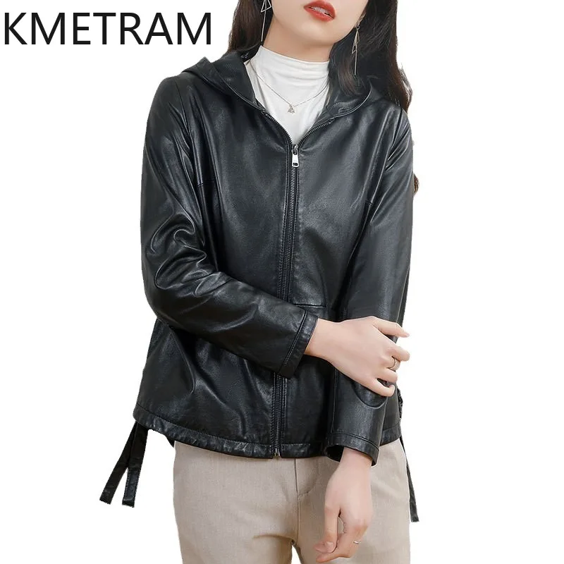 100% Sheepskin Real Leather Jacket Women Winter Clothes Fashion Cropped Jackets with Hood Black Outerwears 2024 дубленка женская