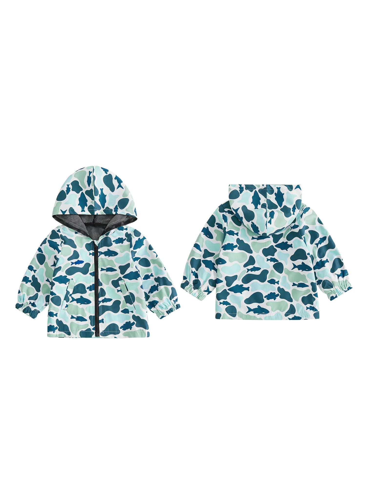 Boys Camouflage Jacket Autumn Long Sleeve Loose Up Jacket Long-Sleeve Sleeve Loose Zip With Pockets Little Boys Camouflage