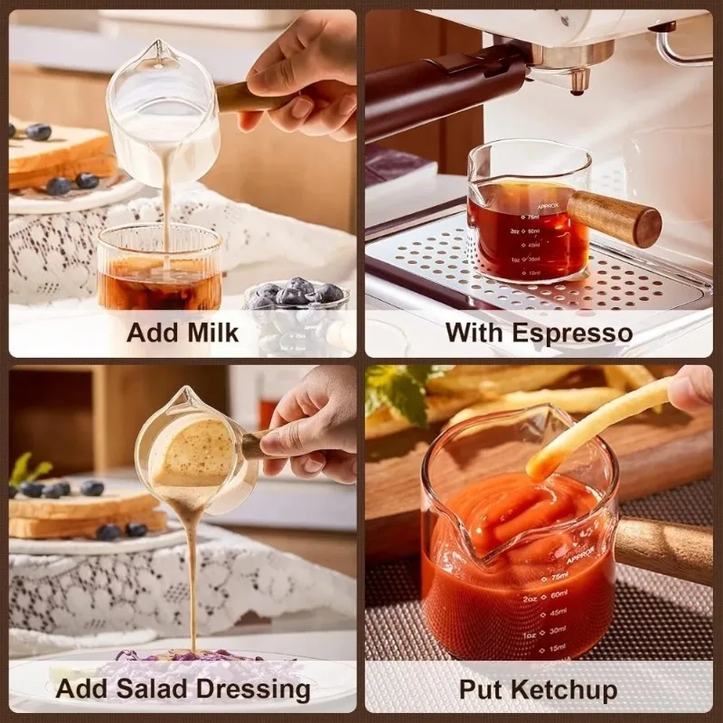 750ML Hot  Wooden Handle Hand-brew Coffee Machine Single/double-mouth Glass Coffee Measuring Cup Precise Scale, Reusable