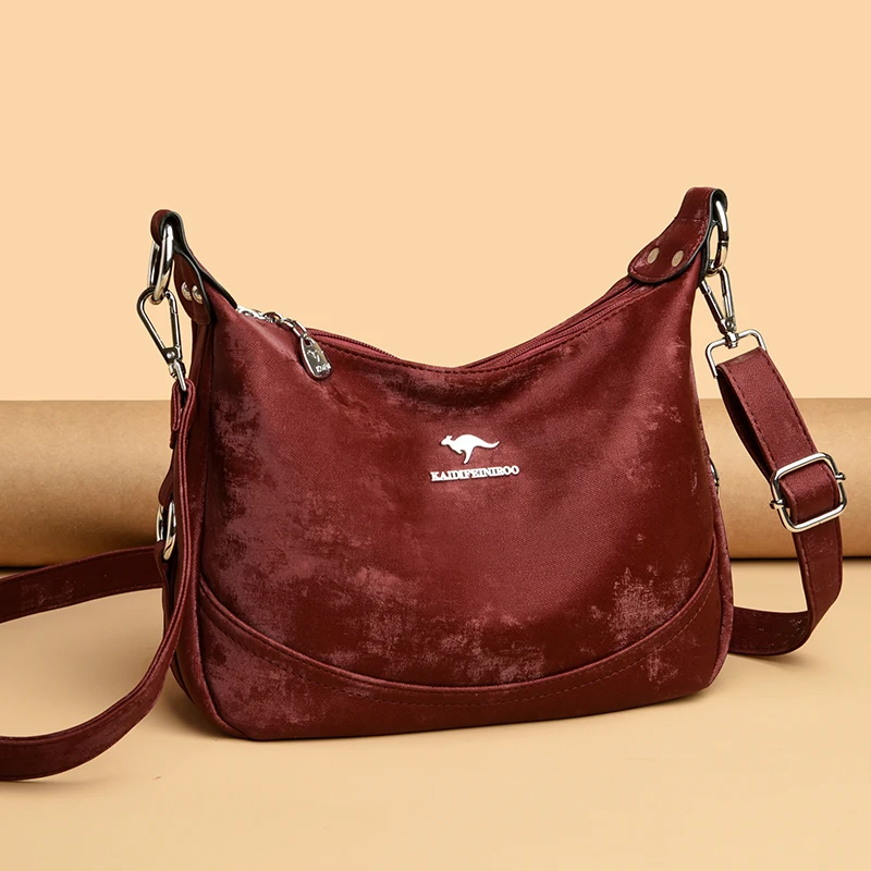 2-Layer Large Capacity Women\'s Shoulder Bag New High Quality Soft Leather Female Crossbody Bags Simple Solid Color Girl Handbag