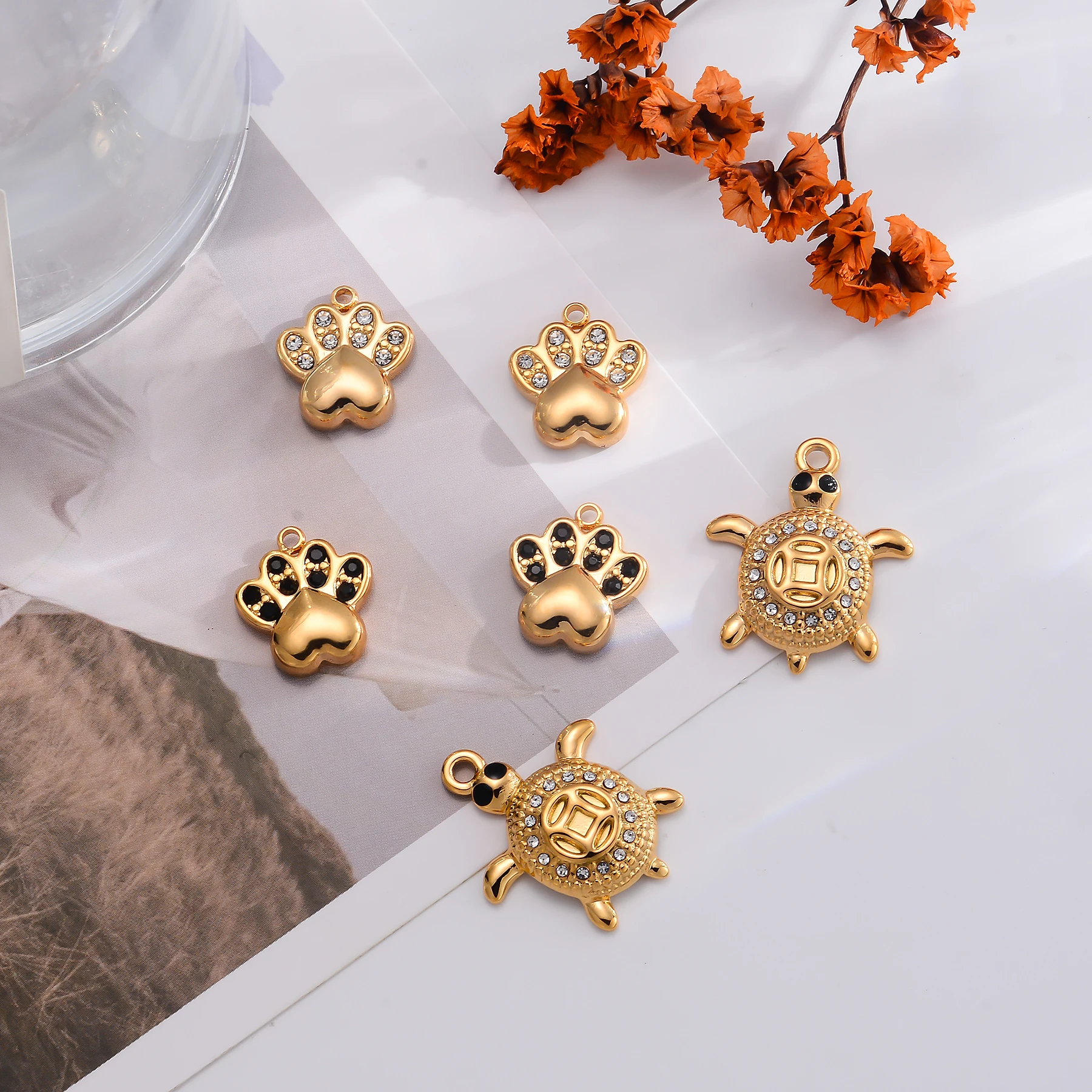 

10 шт./лот, подвеска в виде лапы, морской черепахи, бабочки, подковы, подвеска из нержавеющей стали с кристаллами для изготовления ожерелья своими руками, ювелирных изделий