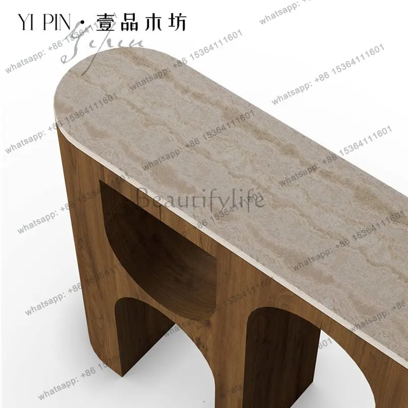 Medieval wabi-sandy wind solid wood travertine porch table corridor aisle view platform